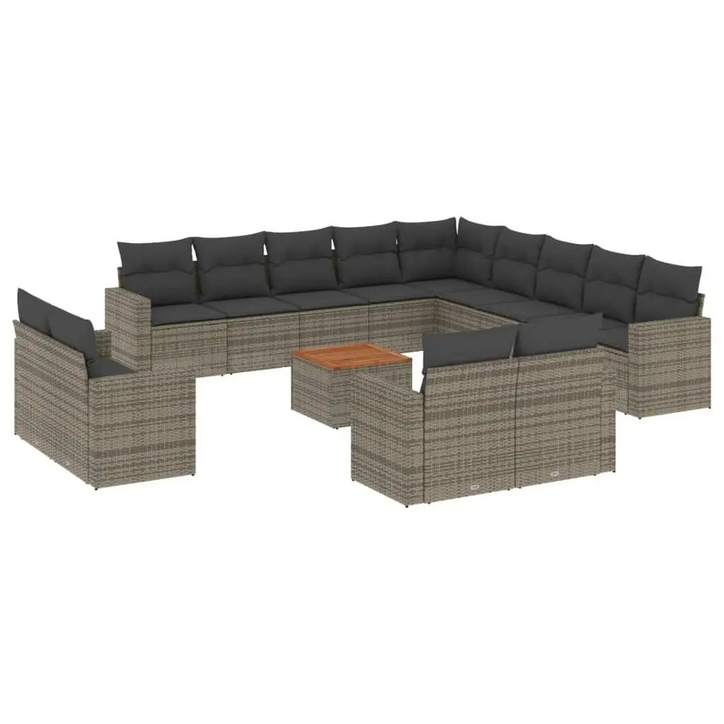 Outdoor Sofa Set 14 Piece Garden Furniture Grey Poly Rattan