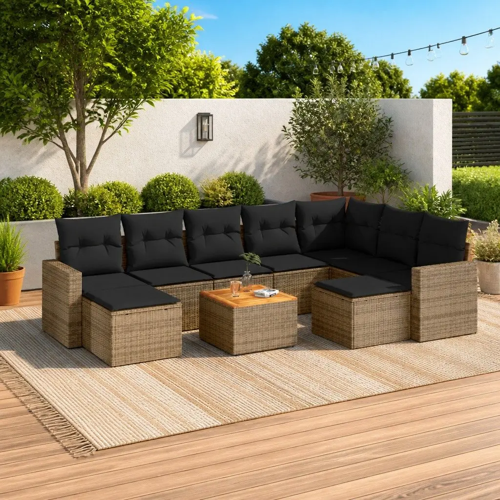 10 Piece Outdoor Sectional Sofa Set Garden Furniture Grey Poly Rattan