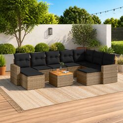Comfortable 10-Piece Outdoor Grey Rattan Sofa Set