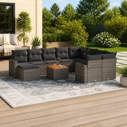Comfortable Grey Poly Rattan Outdoor Sofa Set 11-Piece