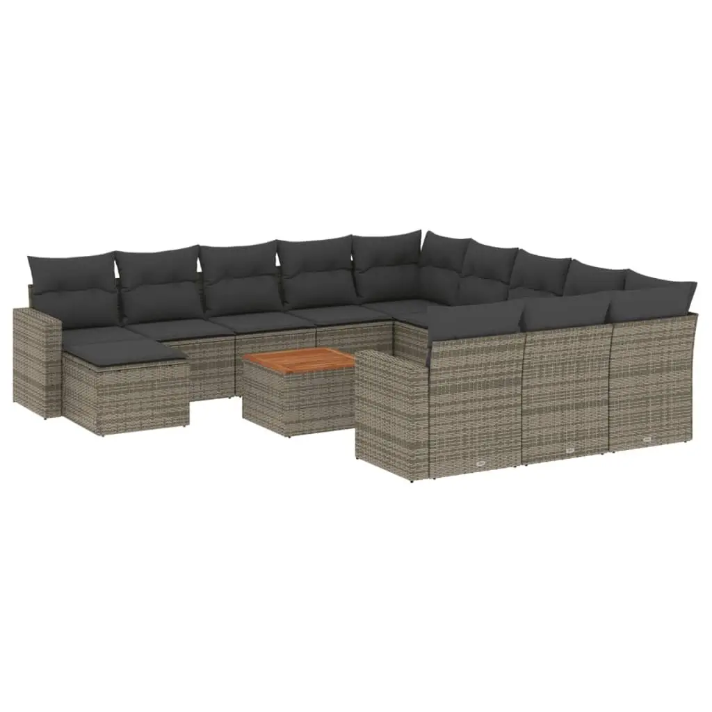 Outdoor Sectional Sofa Set 13 Piece Grey Poly Rattan Garden Furniture with