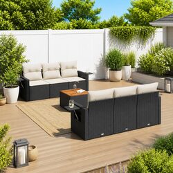 7 Piece Outdoor Garden Sofa Set Black Poly Rattan Patio Sectional Furniture