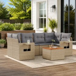 Comfortable 7-Piece Beige Garden Sofa Set