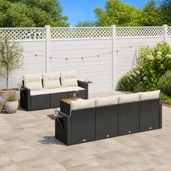 8 Piece Outdoor Garden Sofa Set Black Poly Rattan Patio Sectional with Cushions