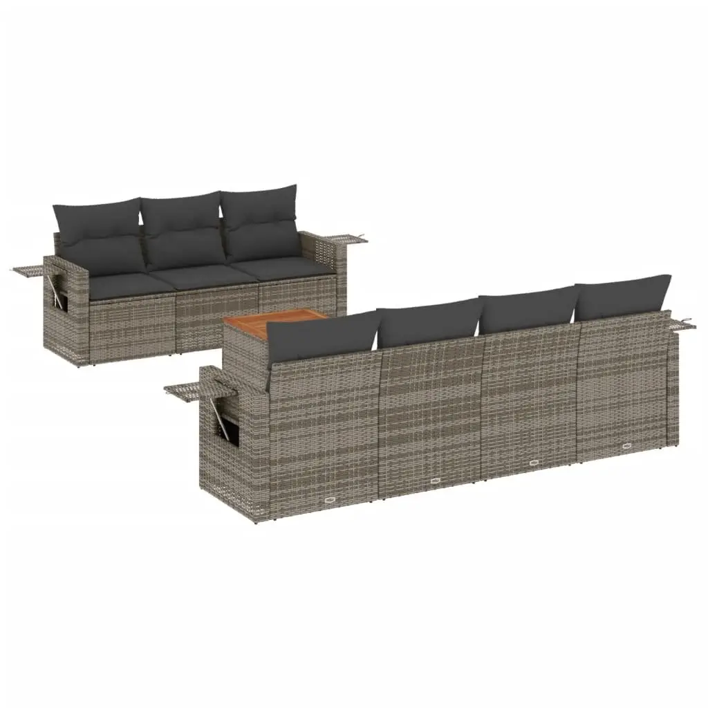 Outdoor Sectional Sofa Set 8 Piece Modular Garden Furniture Grey Poly Rattan