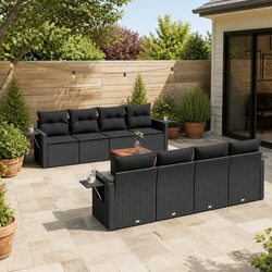 Comfortable Black Rattan Garden Sofa Set - 9 Pieces