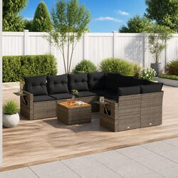 Outdoor Sectional Sofa Set 9 Piece Garden Furniture Grey Poly Rattan with