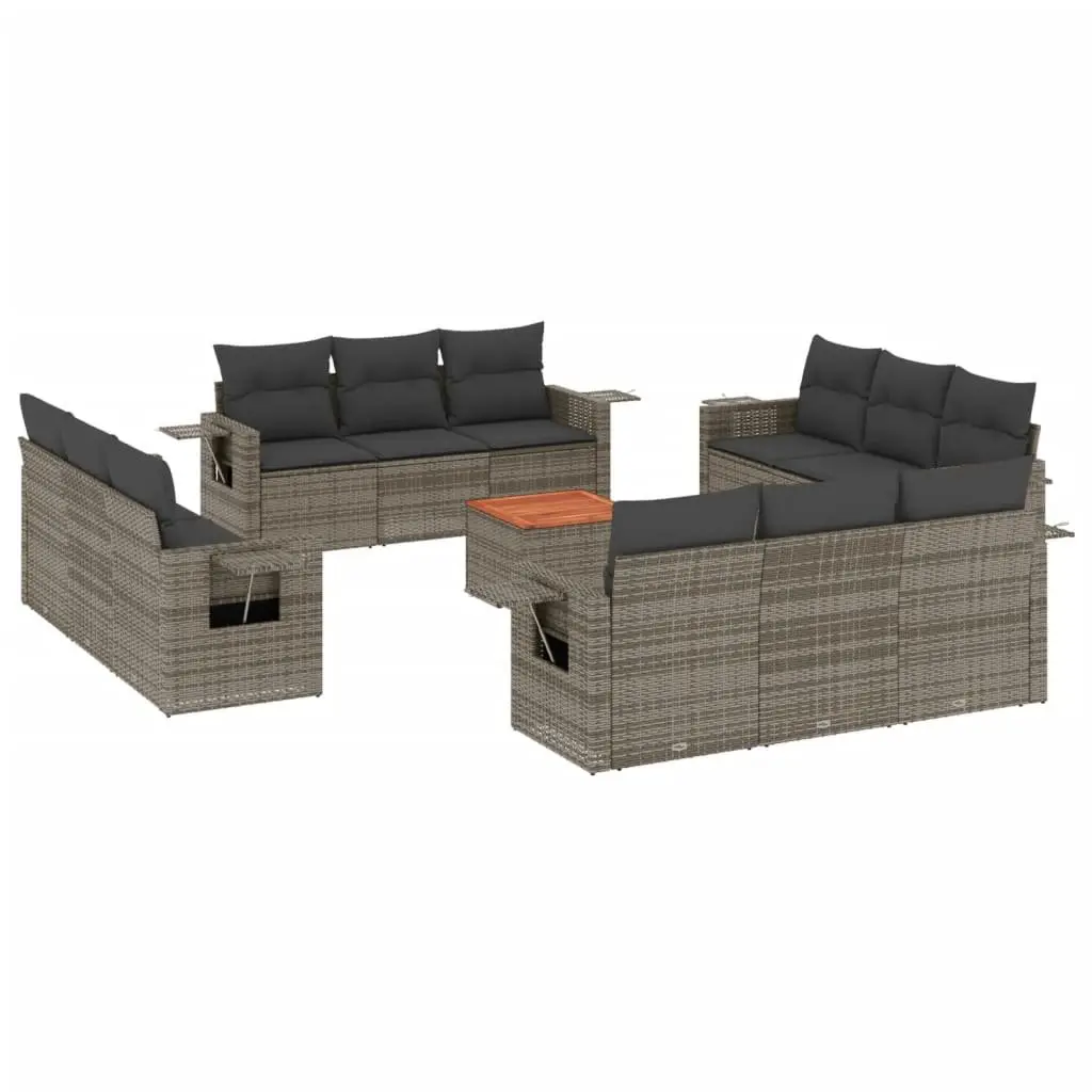 Outdoor Sectional Sofa Set 13 Piece Grey Poly Rattan Garden Furniture with