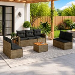 Outdoor Sectional Sofa Set 8 Piece Grey Garden Furniture with Cushions Side