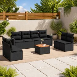 9 Piece Outdoor Sofa Set - Black Rattan with Practical Features and Durability