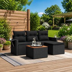 Cozy Black Poly Rattan Garden Sofa Set - 5 Pieces