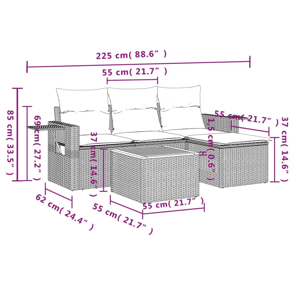 5 Piece Grey Outdoor Sofa Set for Lasting Use