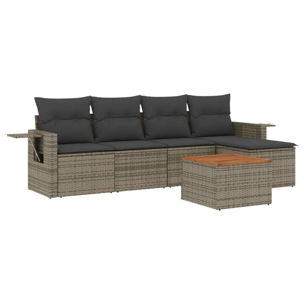 6 Piece Garden Sofa Set Grey Outdoor Sectional Furniture Poly Rattan Patio