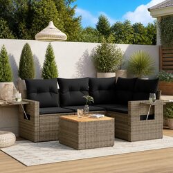 Outdoor Sectional Sofa Set 5 Piece Garden Furniture Grey Poly Rattan with