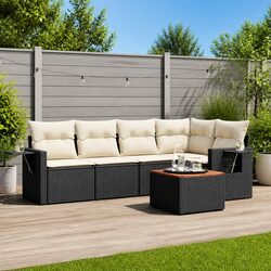 Outdoor Sectional Sofa Set 6 Piece Black Poly Rattan Modular Garden Furniture