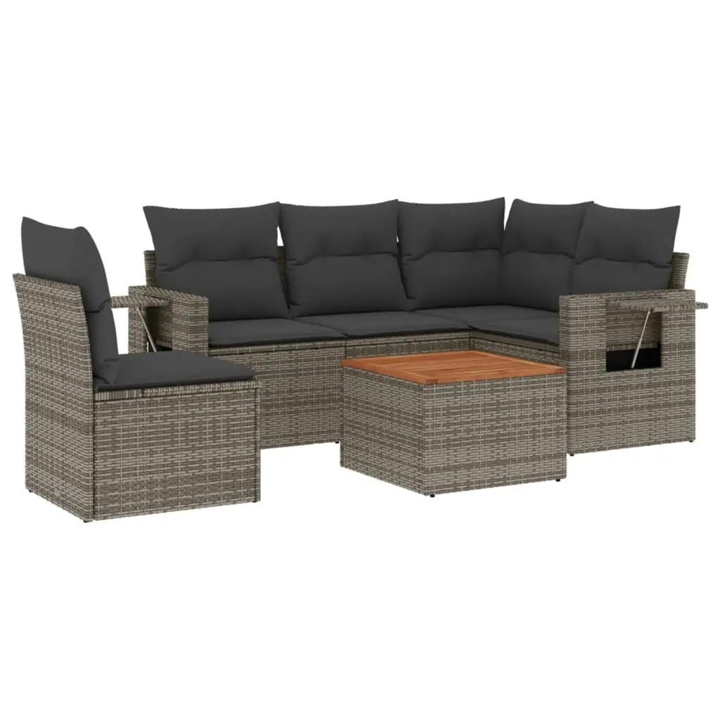 Outdoor Sectional Sofa Set 6 Piece Garden Furniture Grey Poly Rattan