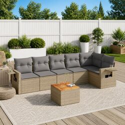 Comfortable 7 Piece Beige Garden Sofa Set with Value
