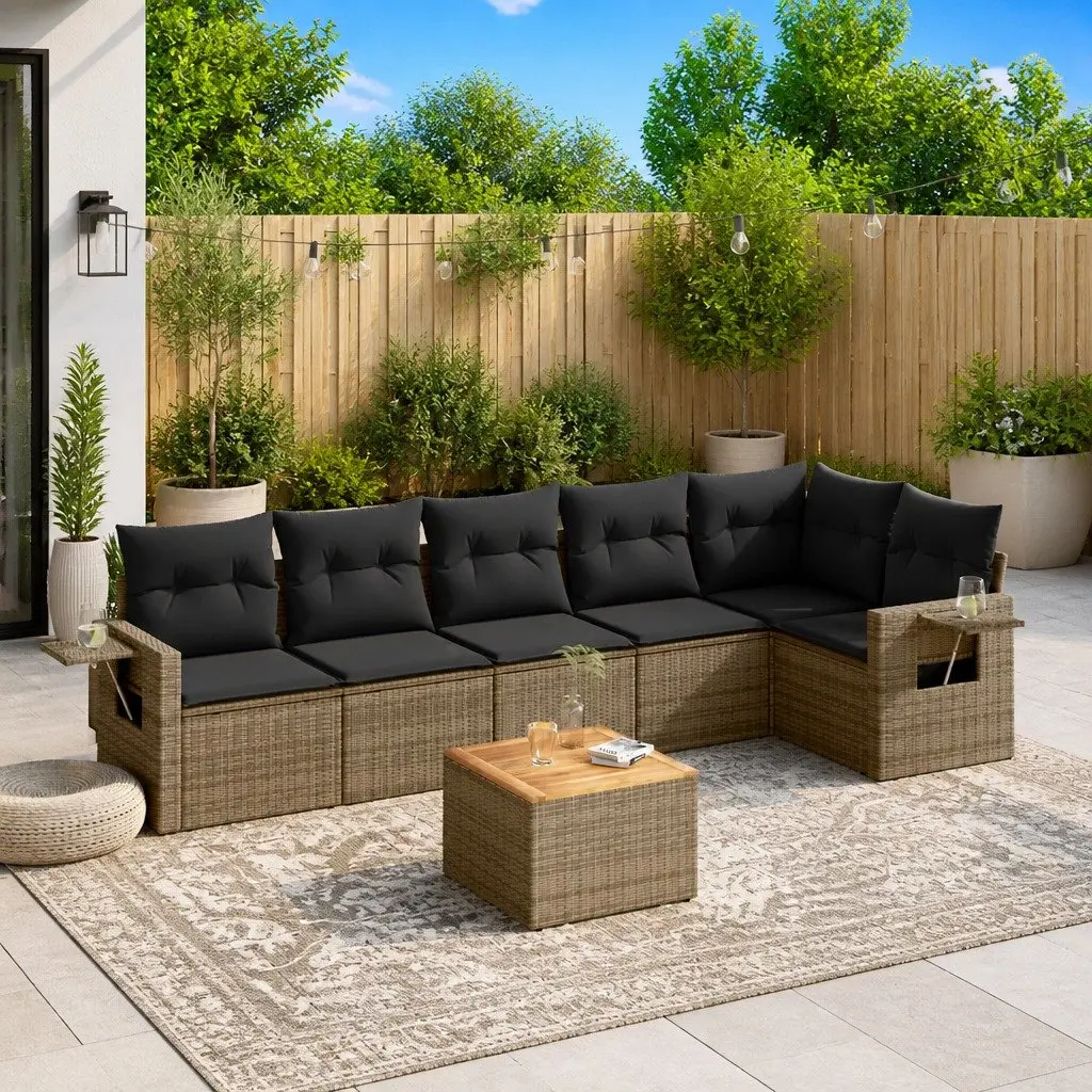 Outdoor Sectional Sofa Set 7 Piece Grey Poly Rattan Garden Furniture