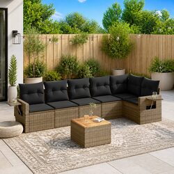 Practical 7-Piece Grey Poly Rattan Sofa Set for Outdoors