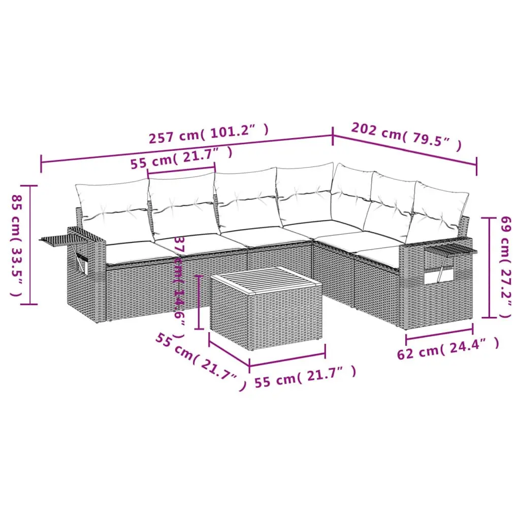 Outdoor Sectional Sofa Set Modular Garden Furniture 7 Piece Grey Poly Rattan