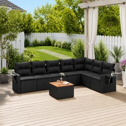 Outdoor Sectional Sofa Set 8 Piece Garden Furniture Black Poly Rattan Modular