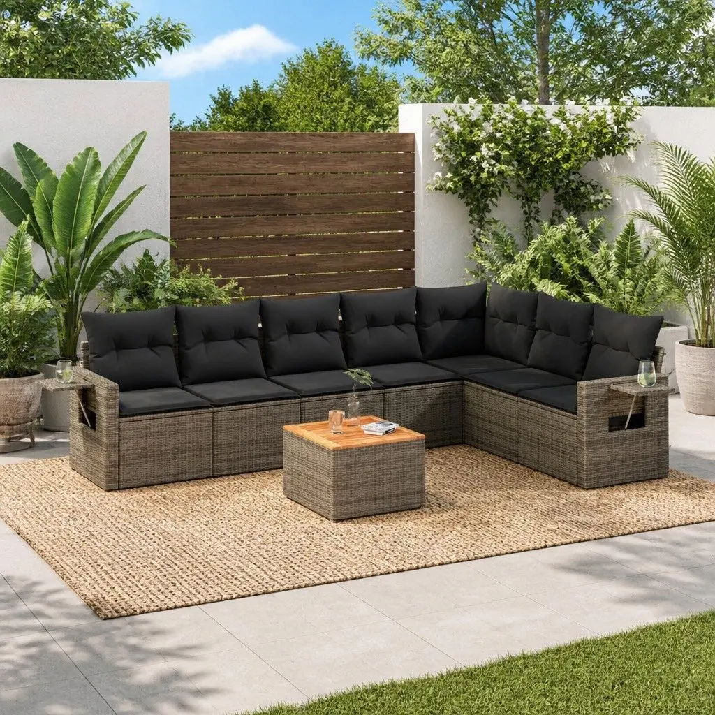 Outdoor Sectional Sofa Set 8 Piece Modular Garden Furniture Grey Poly Rattan