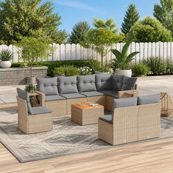 Quality Outdoor Sectional Sofa Set in Beige - 9 Pieces