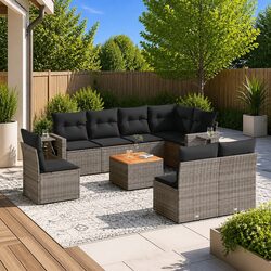 Comfortable 9 Piece Grey Outdoor Sofa Set with Cushions