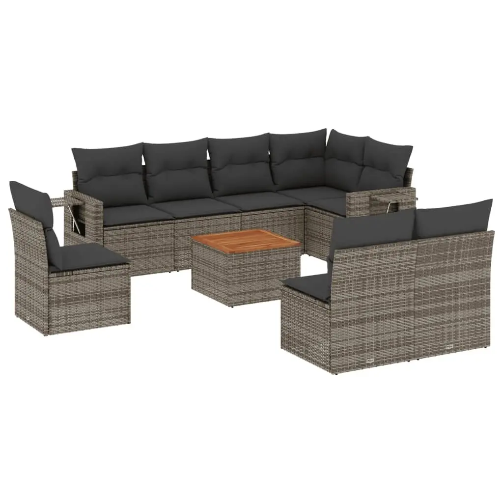 Outdoor Sectional Sofa Set 9 Piece Grey Modular Garden Furniture with Cushions Table
