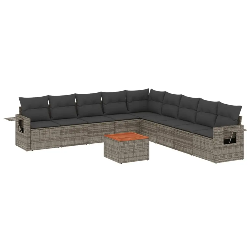 Outdoor Sectional Sofa Set 10 Piece Garden Furniture Grey Poly Rattan