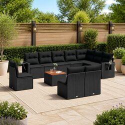 Outdoor Sectional Sofa Set 11 Piece Garden Furniture Black Poly Rattan with