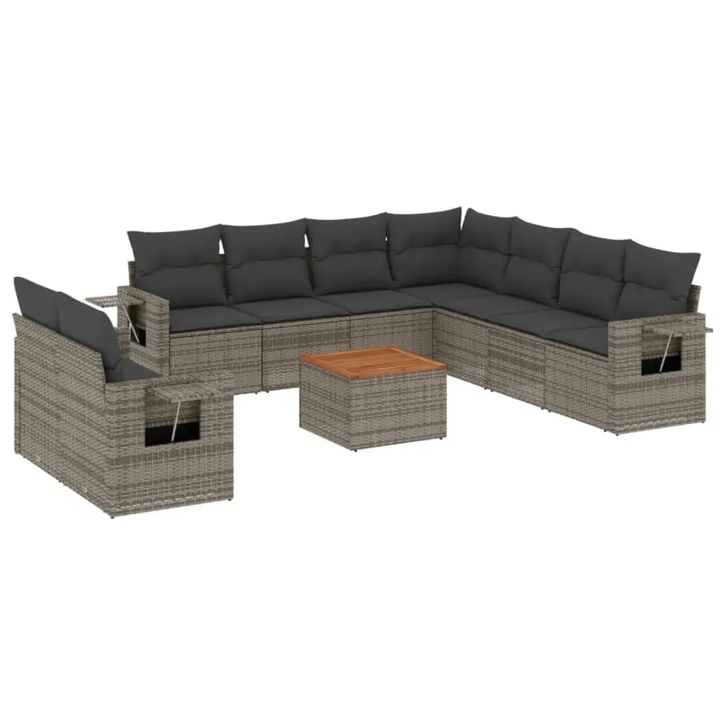 Outdoor Sectional Sofa Set 10 Piece Grey Modular Garden Furniture with Cushions