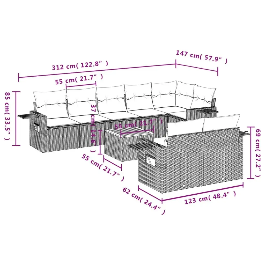 9-Piece Grey Outdoor Sofa Set with Flexibility