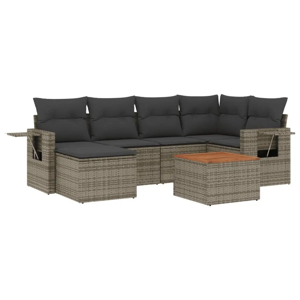 7-Piece Outdoor Garden Sofa Set Grey Cushions Poly Rattan Patio Sectional