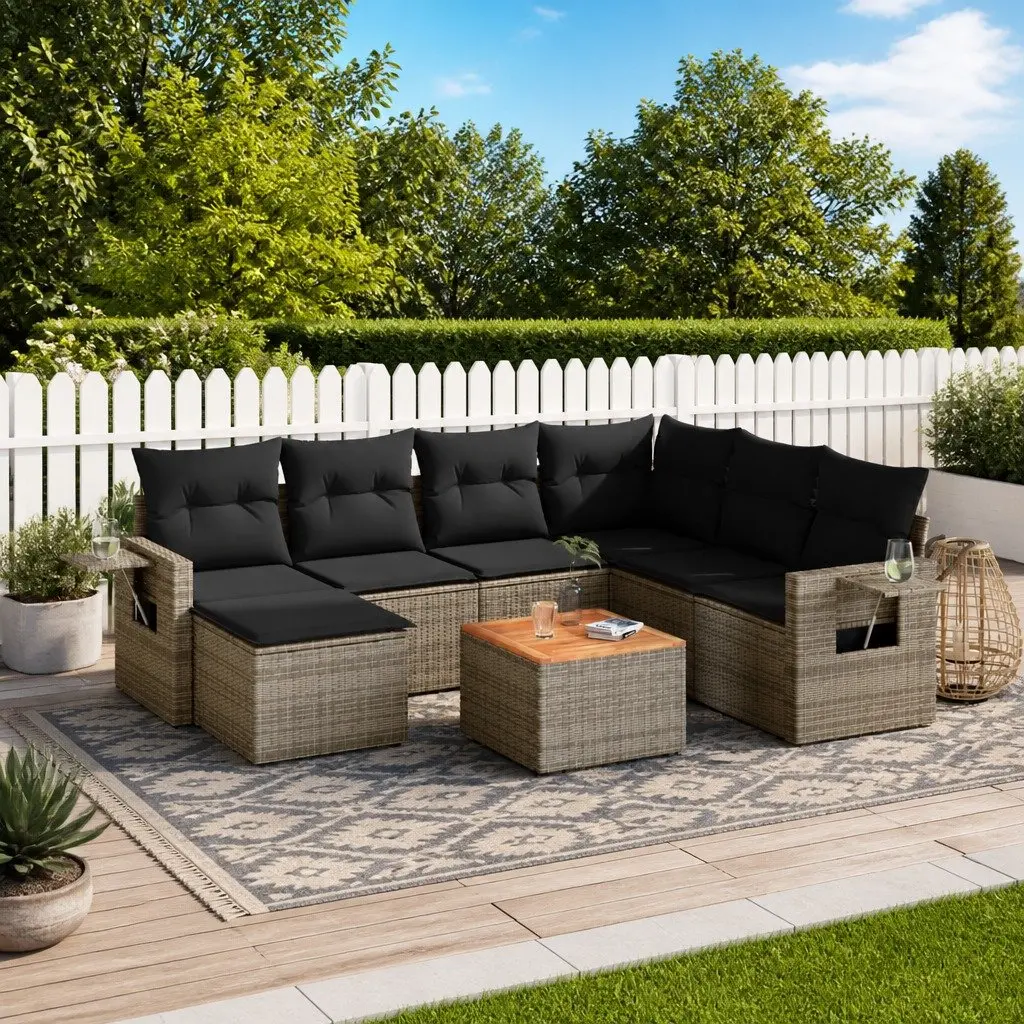 Outdoor Sectional Sofa Set 8 Piece Grey Poly Rattan Garden Furniture
