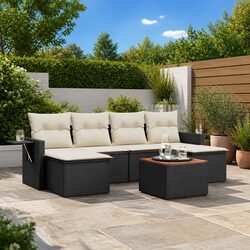 Comfortable 7-Piece Black Rattan Sofa Set for Relaxation