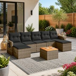Warm and Practical 8-Piece Outdoor Sofa Set in Grey Rattan