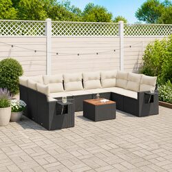 Outdoor Sectional Sofa Set 10 Piece Black Garden Furniture with Cushions Table