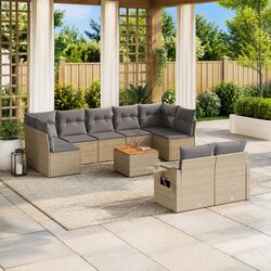 Reliable 10-Piece Outdoor Sofa Set in Beige Rattan