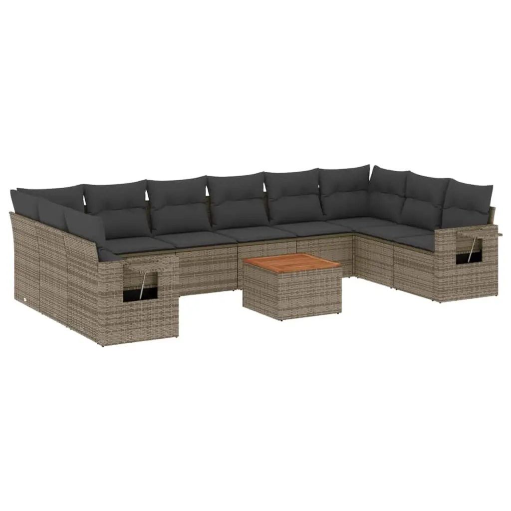 Outdoor Sectional Sofa Set 11 Piece Grey Modular Poly Rattan Garden Furniture