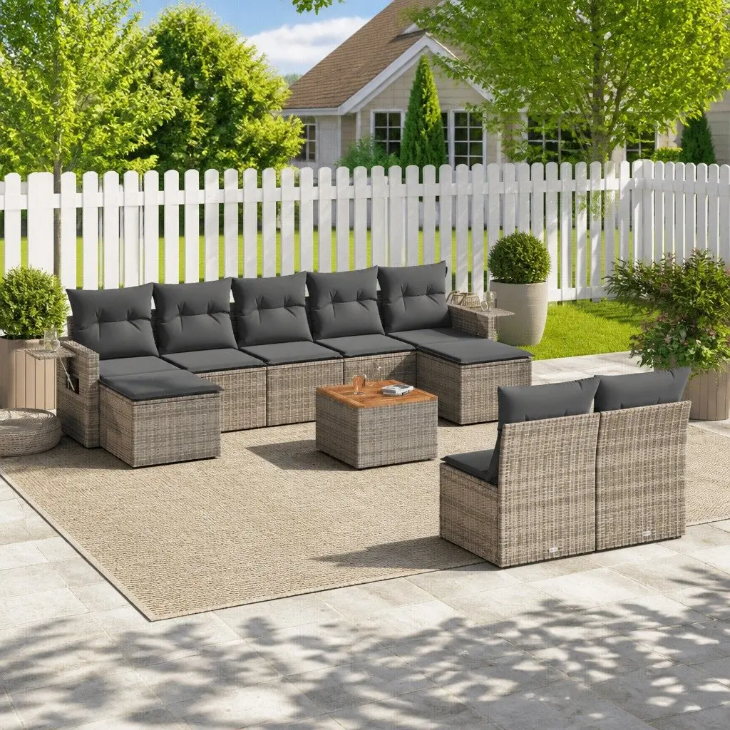 Outdoor Sectional Sofa Set 10 Piece Modular Garden Furniture Grey Poly Rattan