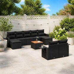 Outdoor Sectional Sofa Set 10 Piece Garden Furniture Black Poly Rattan Modular