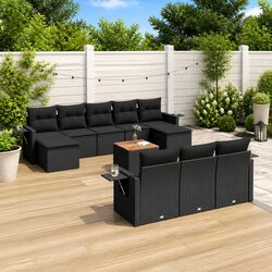 Outdoor Sectional Sofa Set 11 Piece Garden Furniture Black Poly Rattan with