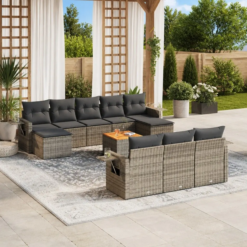 Outdoor Sectional Sofa Set 11 Piece Garden Furniture Grey Poly Rattan