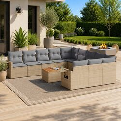 Comfortable 12-Piece Beige Outdoor Sectional Sofa Set