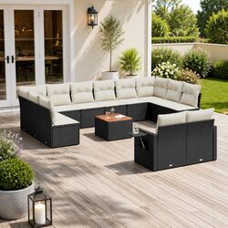 Affordable 13-Piece Black Garden Sofa Set with Cushions