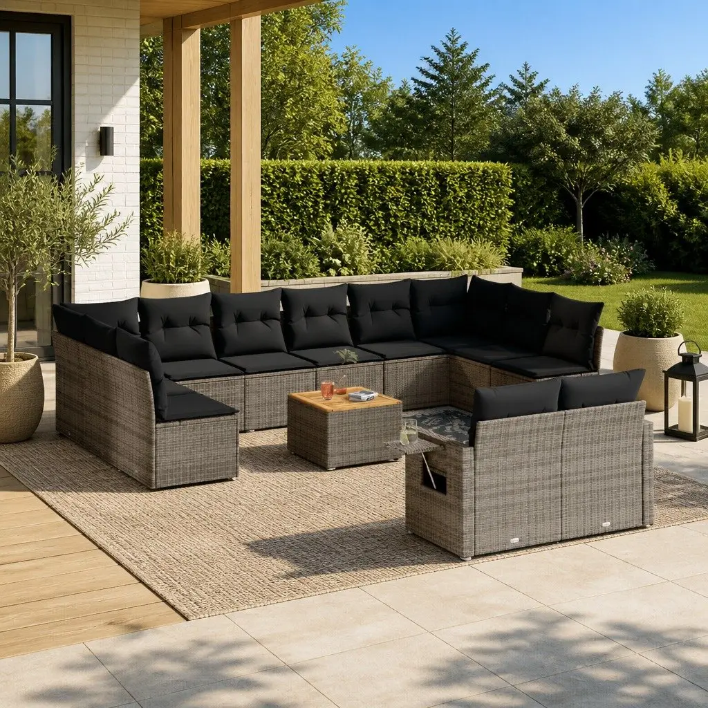 Outdoor Sectional Sofa Set Modular Garden Furniture 13 Piece Grey Poly Rattan