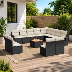 Outdoor Sectional Sofa Set 13 Piece Garden Furniture Black Poly Rattan Modular