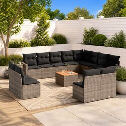Comfortable 13 Piece Outdoor Sectional Sofa Set in Grey