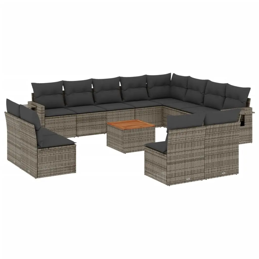 Outdoor Sectional Sofa Set 13 Piece Garden Furniture Grey Poly Rattan